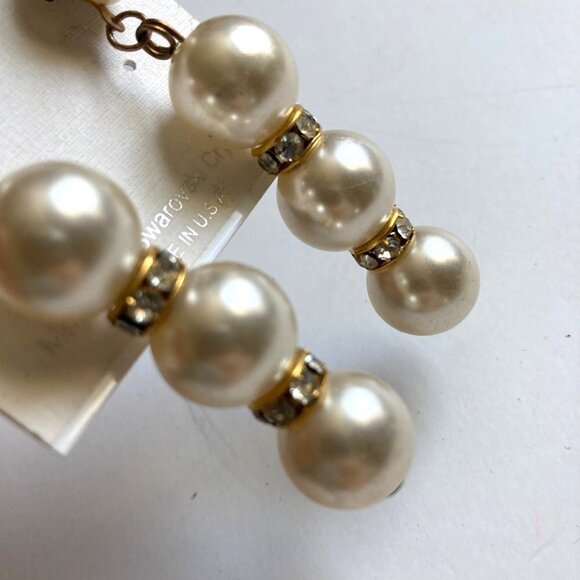Calla Collection Imitation Pearl Swarovski Crystal Dangle Earrings 2.5 inch New - Picture 6 of 6